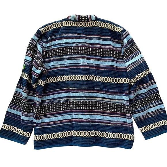 Flashback Southwest Tapestry Chenille Buttoned Jacket Navy Blue Beige Size Large - Picture 2 of 7